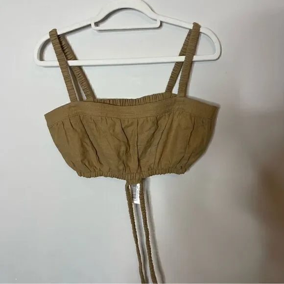 NWT Jonathan Simkhai Clay Washed Linen Ruched Crop Top Large - Picture 9 of 10